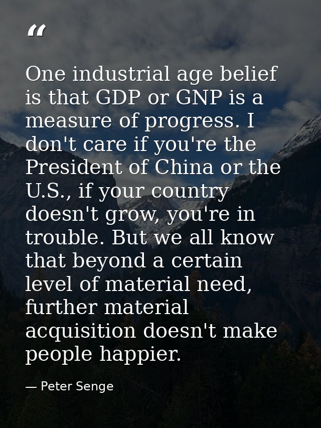 One industrial age belief is that GDP or GNP is a measure of progress. I don't care if you're the President of China or  — Peter Senge