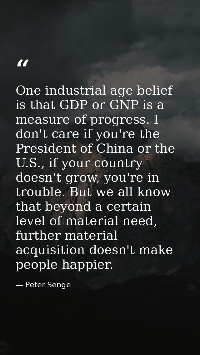 One industrial age belief is that GDP or GNP is a measure of progress. I don't care if you're the President of China or  — Peter Senge