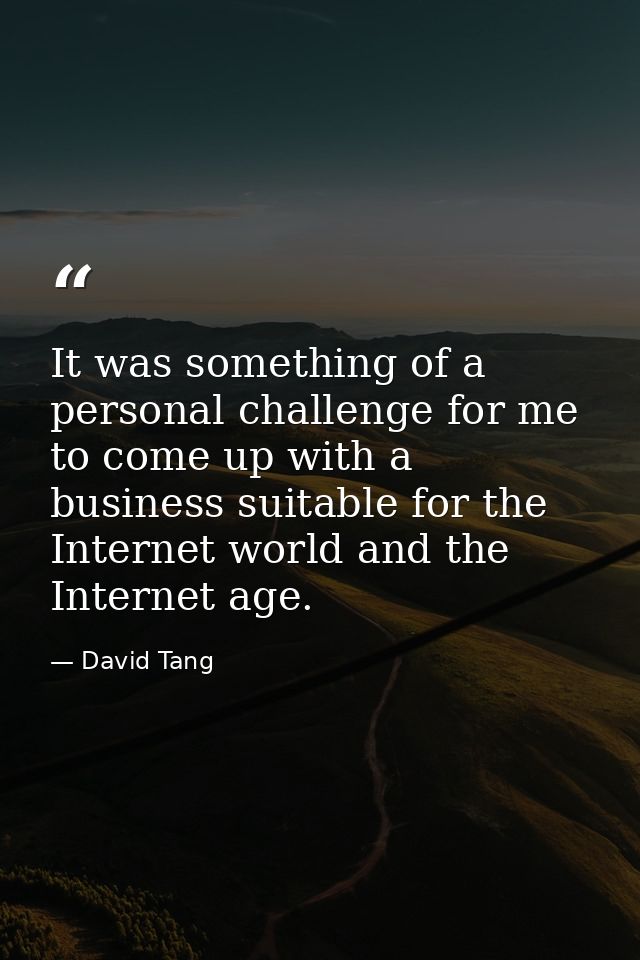 It was something of a personal challenge for me to come up with a business suitable for the Internet world and the Inter — David Tang