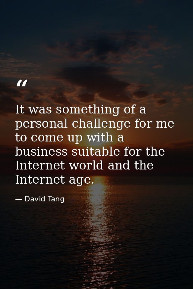 It was something of a personal challenge for me to come up with a business suitable for the Internet world and the Inter — David Tang