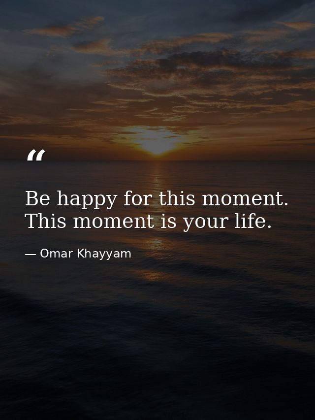 Be happy for this moment. This moment is your life. — Omar Khayyam