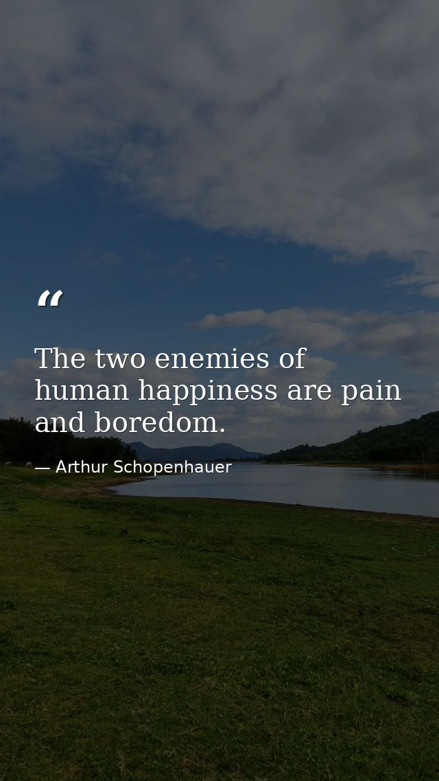 The two enemies of human happiness are pain and boredom. — Arthur Schopenhauer