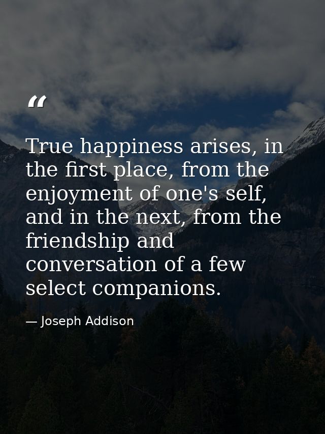 True happiness arises, in the first place, from the enjoyment of one's self, and in the next, from the friendship and co — Joseph Addison