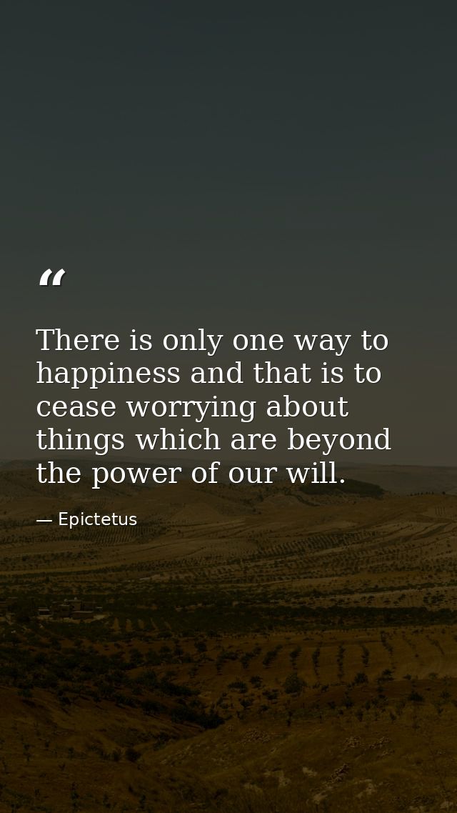 There is only one way to happiness and that is to cease worrying about things which are beyond the power of our will. — Epictetus