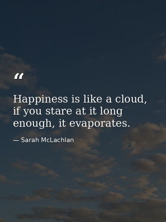 Happiness is like a cloud, if you stare at it long enough, it evaporates. — Sarah McLachlan
