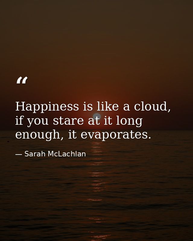 Happiness is like a cloud, if you stare at it long enough, it evaporates. — Sarah McLachlan