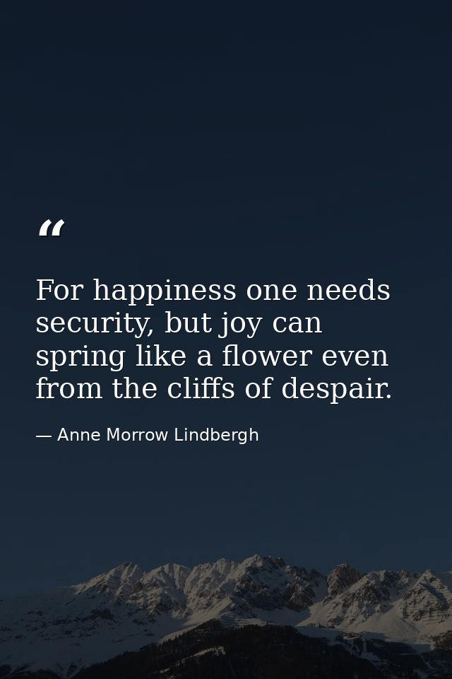 For happiness one needs security, but joy can spring like a flower even from the cliffs of despair. — Anne Morrow Lindbergh