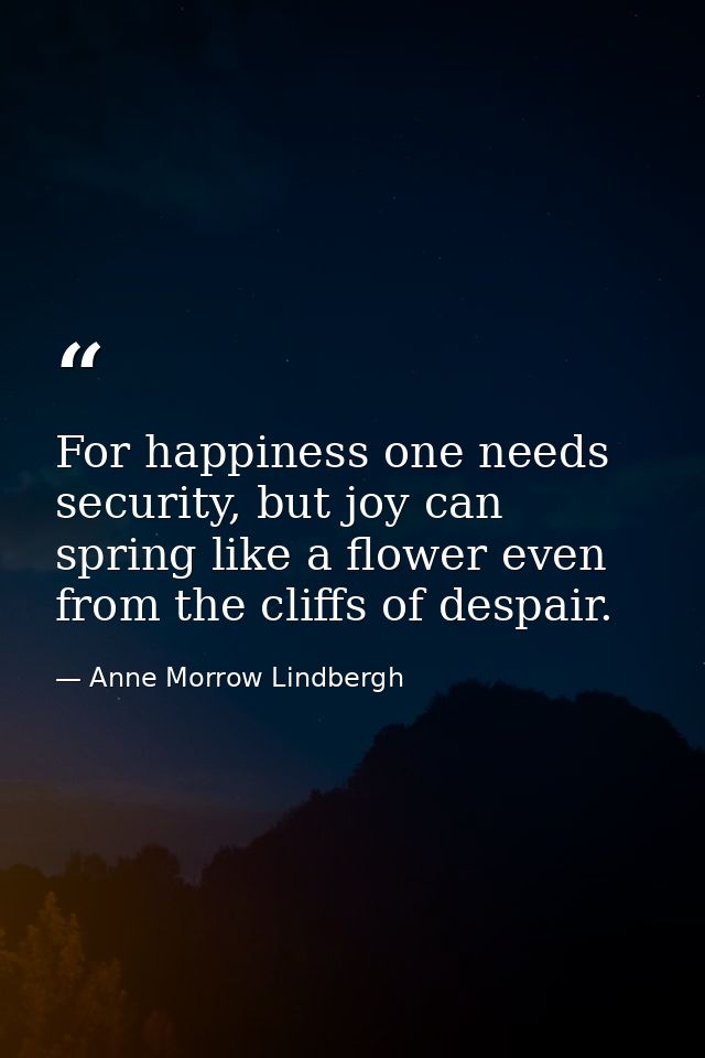 For happiness one needs security, but joy can spring like a flower even from the cliffs of despair. — Anne Morrow Lindbergh