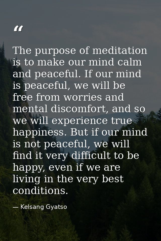 The purpose of meditation is to make our mind calm and peaceful. If our mind is peaceful, we will be free from worries a — Kelsang Gyatso
