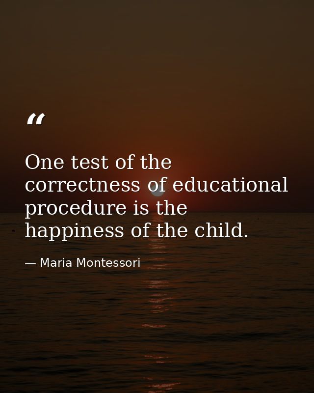 One test of the correctness of educational procedure is the happiness of the child. — Maria Montessori