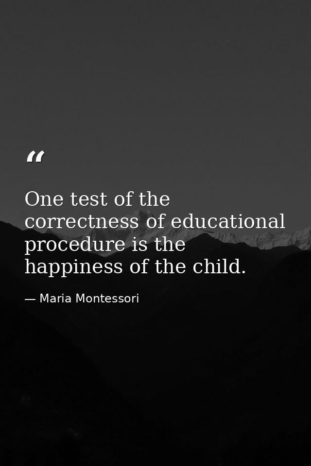 One test of the correctness of educational procedure is the happiness of the child. — Maria Montessori