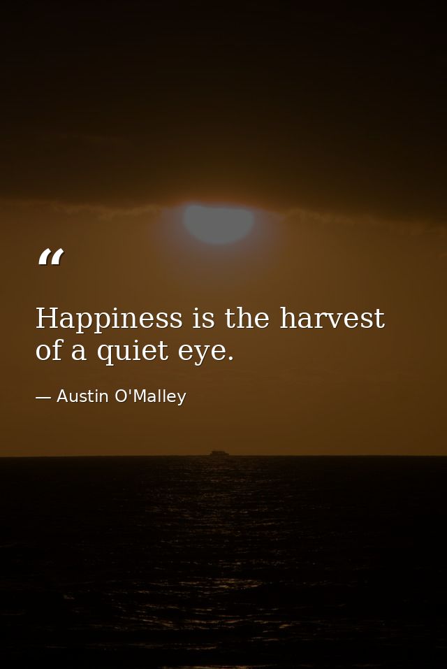 Happiness is the harvest of a quiet eye. — Austin O'Malley