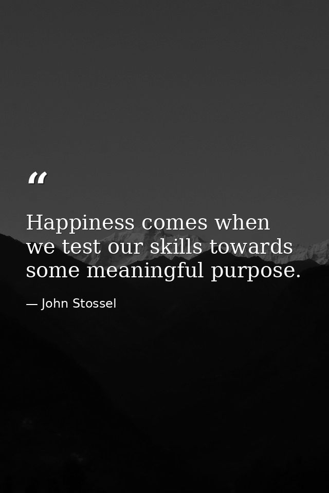 Happiness comes when we test our skills towards some meaningful purpose. — John Stossel