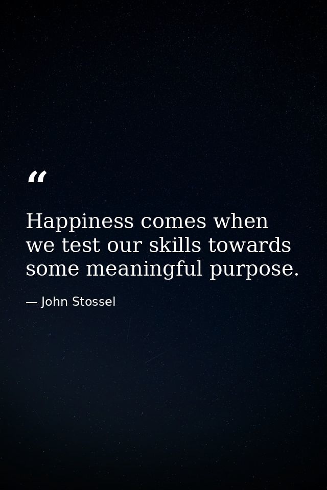 Happiness comes when we test our skills towards some meaningful purpose. — John Stossel