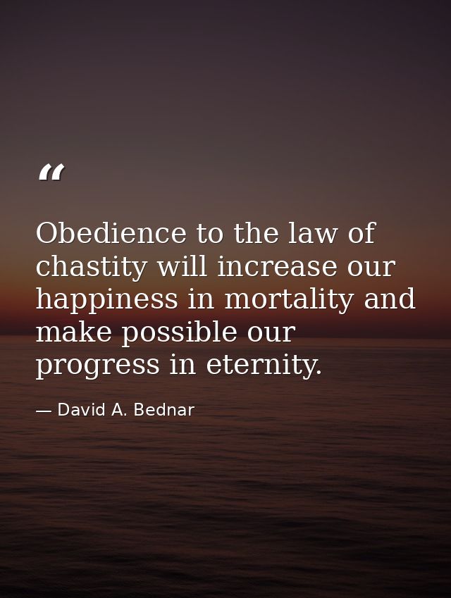 Obedience to the law of chastity will increase our happiness in mortality and make possible our progress in eternity. — David A. Bednar