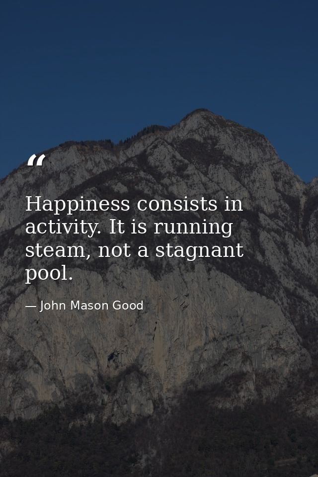 Happiness consists in activity. It is running steam, not a stagnant pool. — John Mason Good