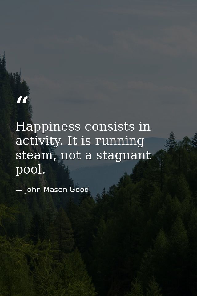 Happiness consists in activity. It is running steam, not a stagnant pool. — John Mason Good