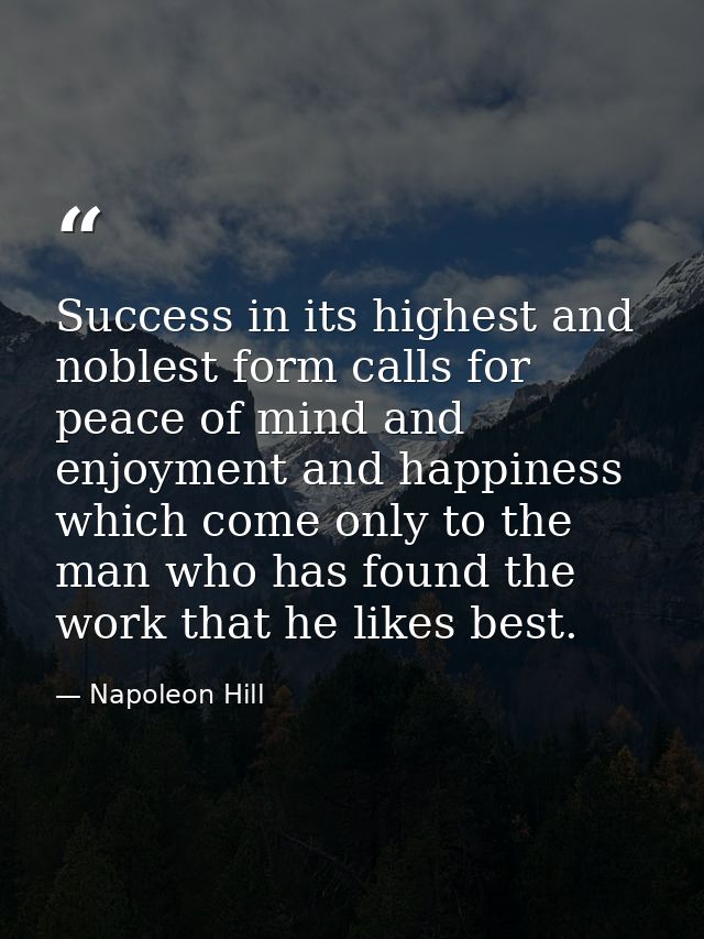 Success in its highest and noblest form calls for peace of mind and enjoyment and happiness which come only to the man w — Napoleon Hill