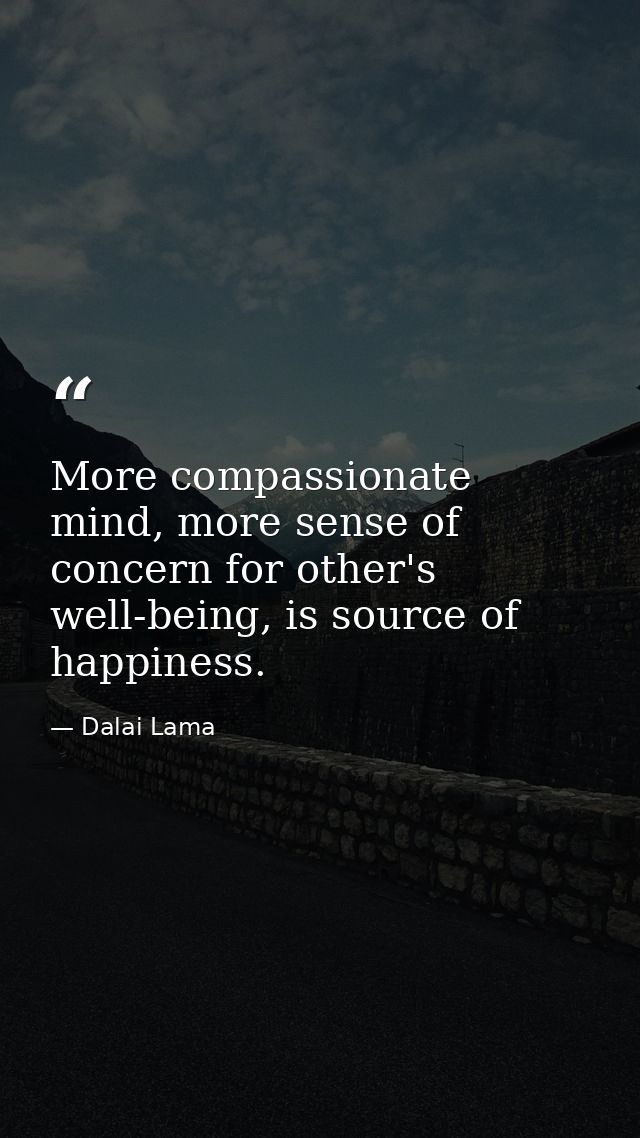 More compassionate mind, more sense of concern for other's well-being, is source of happiness. — Dalai Lama