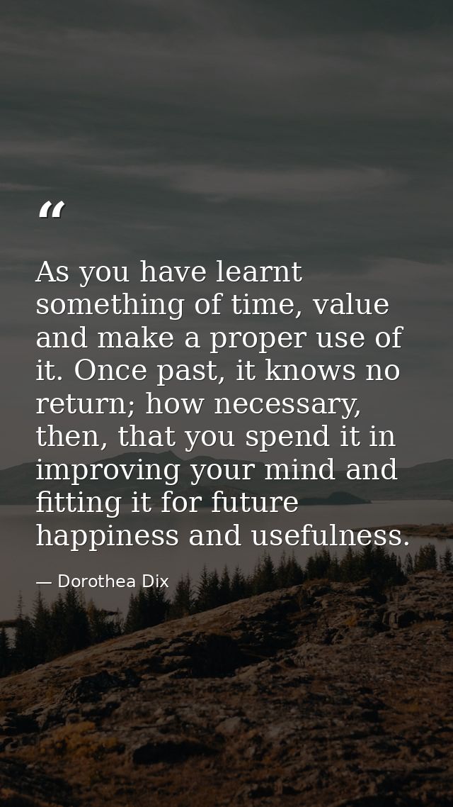 As you have learnt something of time, value and make a proper use of it. Once past, it knows no return; how necessary, t — Dorothea Dix