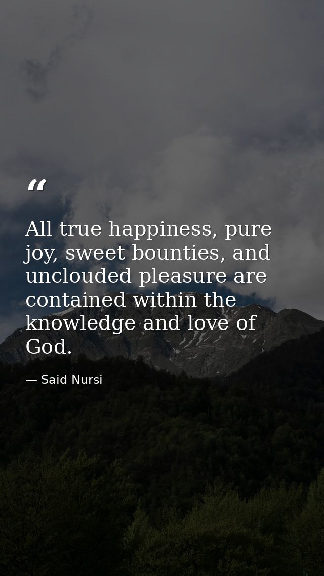 All true happiness, pure joy, sweet bounties, and unclouded pleasure are contained within the knowledge and love of God. — Said Nursi