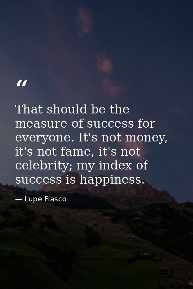 That should be the measure of success for everyone. It's not money, it's not fame, it's not celebrity; my index of succe — Lupe Fiasco