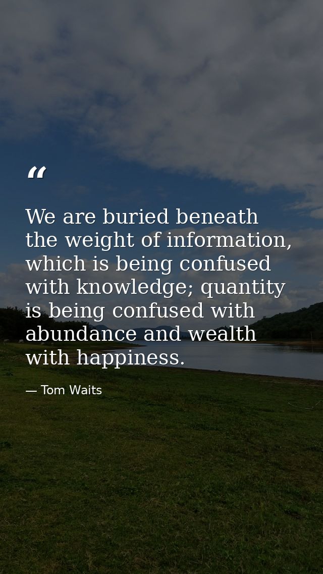 We are buried beneath the weight of information, which is being confused with knowledge; quantity is being confused with — Tom Waits