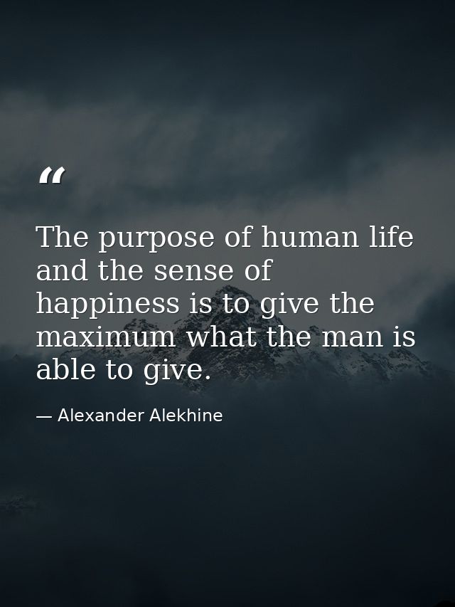 The purpose of human life and the sense of happiness is to give the maximum what the man is able to give. — Alexander Alekhine