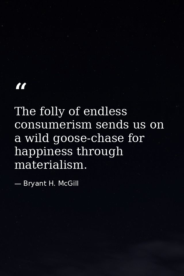 The folly of endless consumerism sends us on a wild goose-chase for happiness through materialism. — Bryant H. McGill