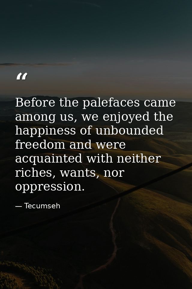 Before the palefaces came among us, we enjoyed the happiness of unbounded freedom and were acquainted with neither riche — Tecumseh