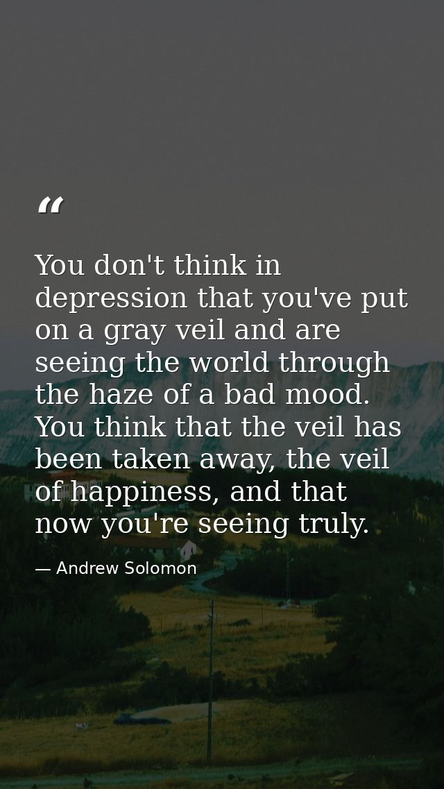 You don't think in depression that you've put on a gray veil and are seeing the world through the haze of a bad mood. Yo — Andrew Solomon