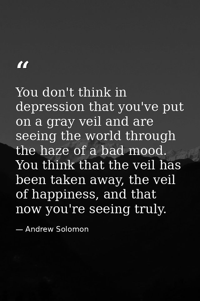 You don't think in depression that you've put on a gray veil and are seeing the world through the haze of a bad mood. Yo — Andrew Solomon