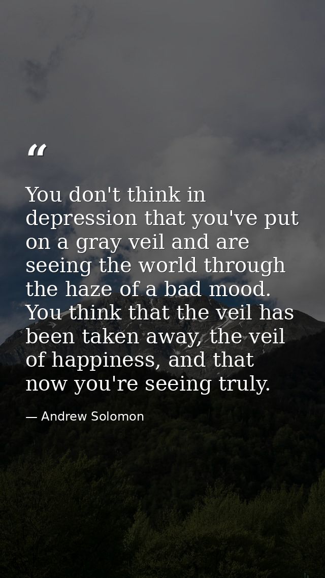 You don't think in depression that you've put on a gray veil and are seeing the world through the haze of a bad mood. Yo — Andrew Solomon
