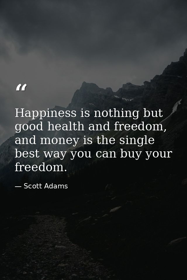 Happiness is nothing but good health and freedom, and money is the single best way you can buy your freedom. — Scott Adams