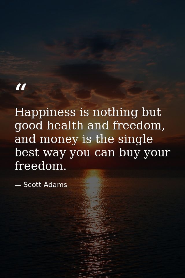 Happiness is nothing but good health and freedom, and money is the single best way you can buy your freedom. — Scott Adams