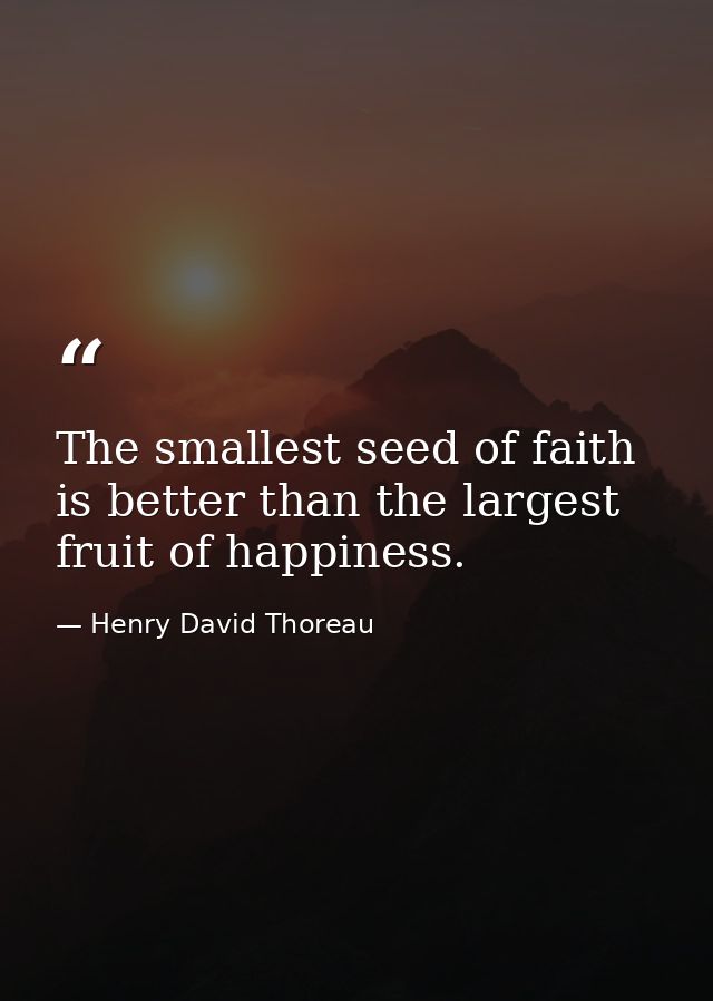 The smallest seed of faith is better than the largest fruit of happiness. — Henry David Thoreau