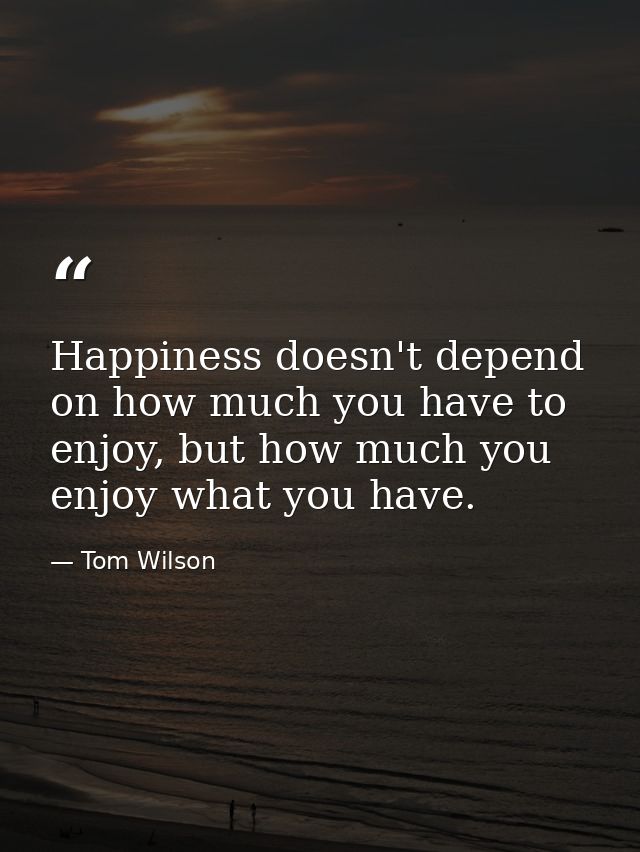 Happiness doesn't depend on how much you have to enjoy, but how much you enjoy what you have. — Tom Wilson