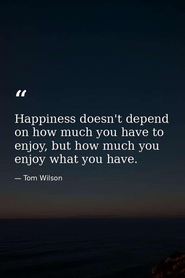 Happiness doesn't depend on how much you have to enjoy, but how much you enjoy what you have. — Tom Wilson