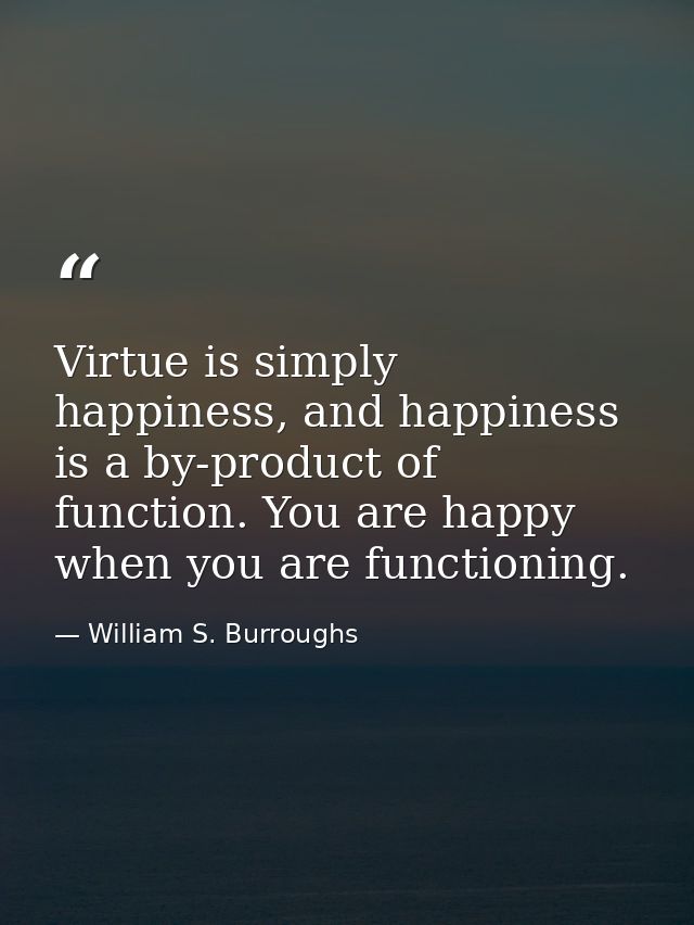 Virtue is simply happiness, and happiness is a by-product of function. You are happy when you are functioning. — William S. Burroughs