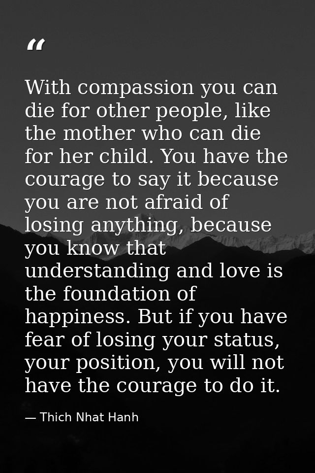 With compassion you can die for other people, like the mother who can die for her child. You have the courage to say it  — Thich Nhat Hanh