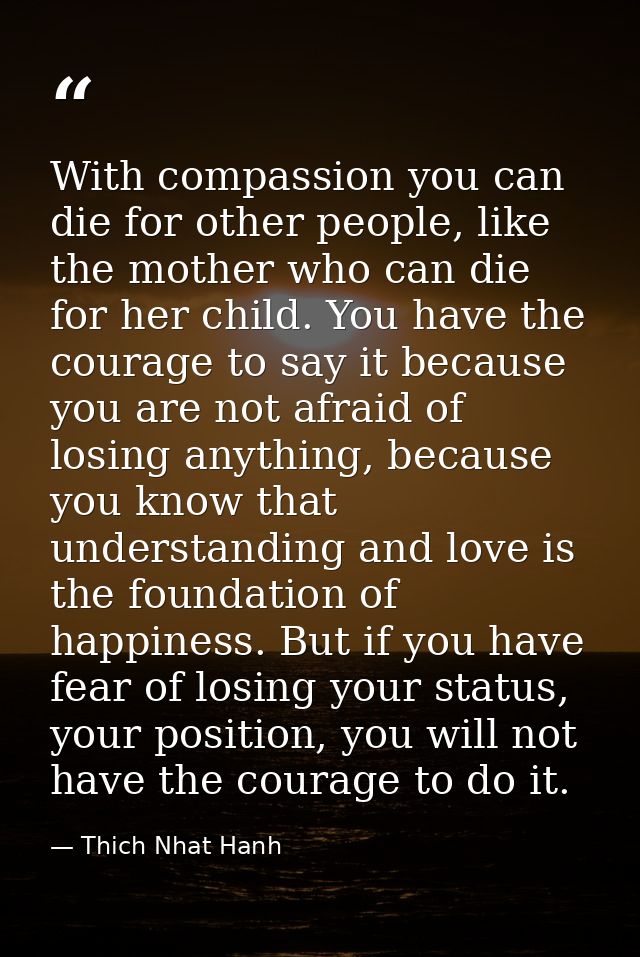 With compassion you can die for other people, like the mother who can die for her child. You have the courage to say it  — Thich Nhat Hanh