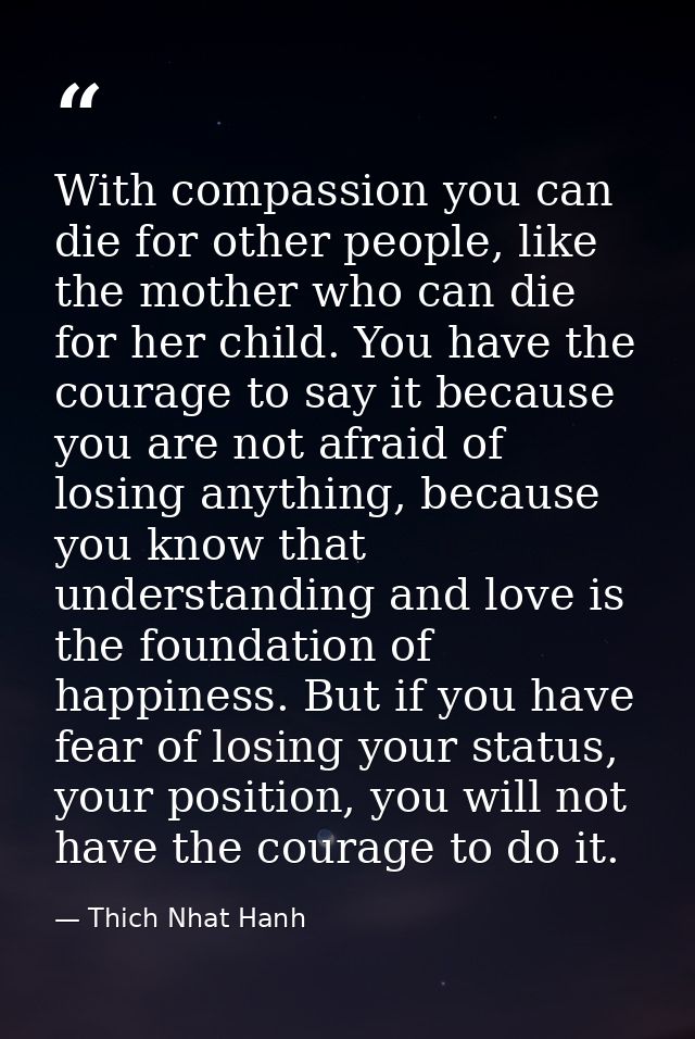With compassion you can die for other people, like the mother who can die for her child. You have the courage to say it  — Thich Nhat Hanh