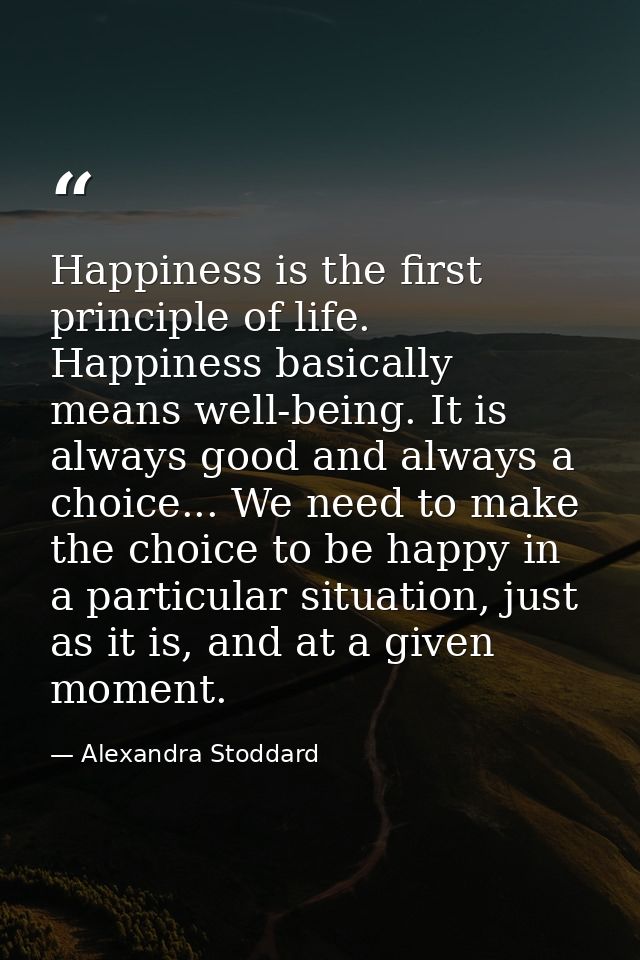 Happiness is the first principle of life. Happiness basically means well-being. It is always good and always a choice... — Alexandra Stoddard