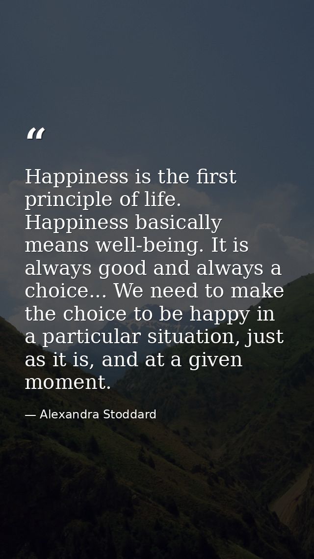 Happiness is the first principle of life. Happiness basically means well-being. It is always good and always a choice... — Alexandra Stoddard
