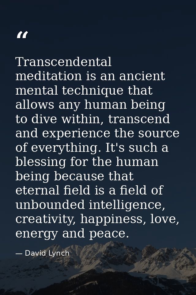 Transcendental meditation is an ancient mental technique that allows any human being to dive within, transcend and exper — David Lynch