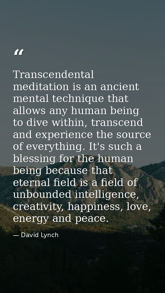 Transcendental meditation is an ancient mental technique that allows any human being to dive within, transcend and exper — David Lynch