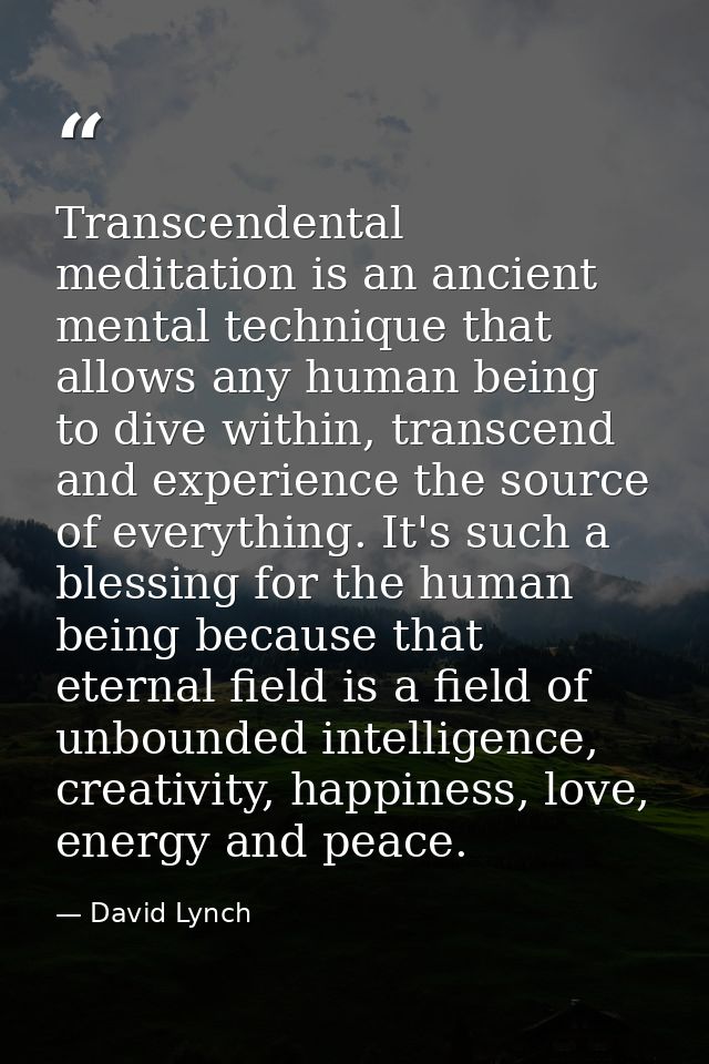 Transcendental meditation is an ancient mental technique that allows any human being to dive within, transcend and exper — David Lynch