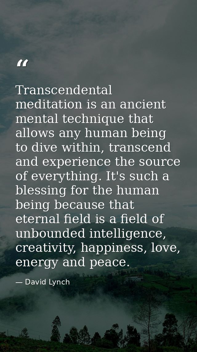 Transcendental meditation is an ancient mental technique that allows any human being to dive within, transcend and exper — David Lynch