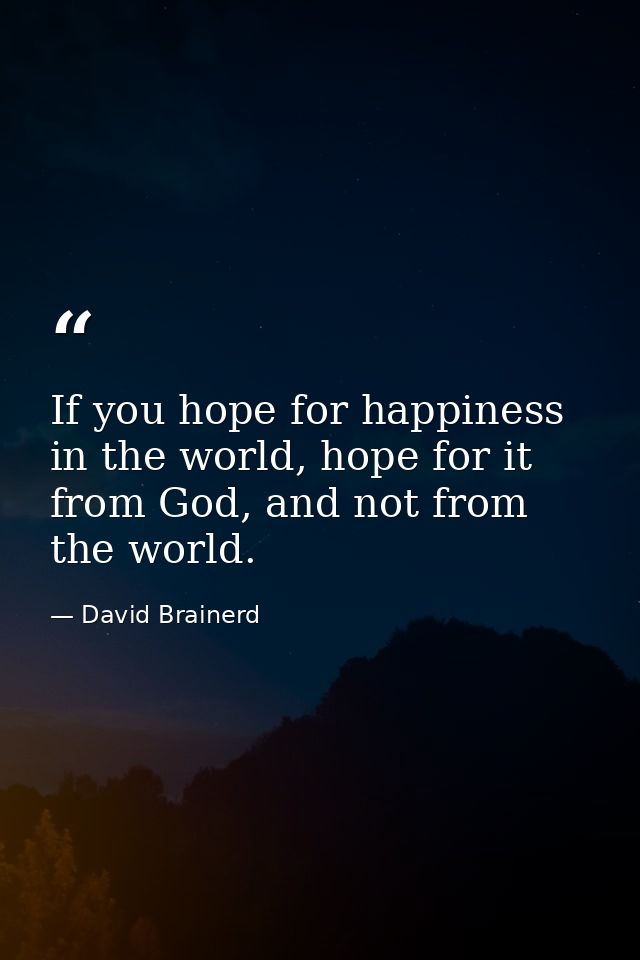 If you hope for happiness in the world, hope for it from God, and not from the world. — David Brainerd