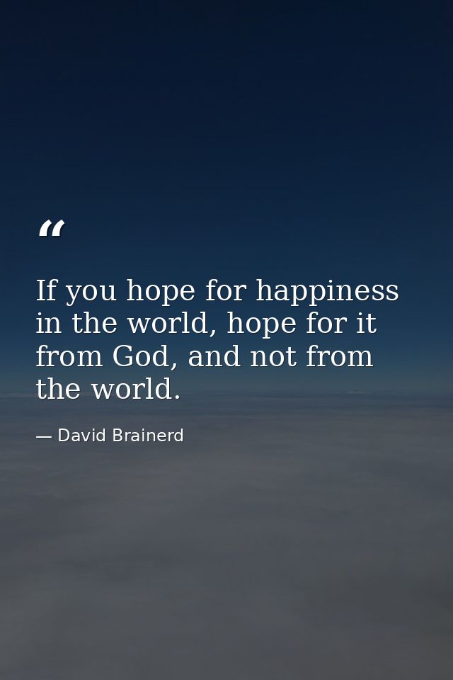 If you hope for happiness in the world, hope for it from God, and not from the world. — David Brainerd